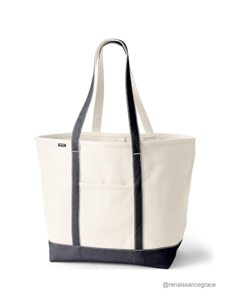 Lands' End Open Top Canvas Tote Bag X-Large Long Handle